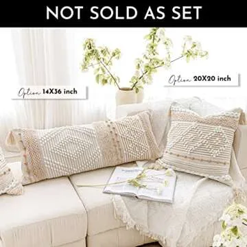 BlissBlush Cream Decorative Lumbar Throw Pillow Cover 14x36 Boho Long Cushion for Bed Neutral Beige White Accent Modern Farmhouse Pillowcase for Bedroom Living Room Couch Sofa Home Décor Cover ONLY