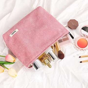 LYDZTION Velvet Makeup Bag Cosmetic Bag for Women,Large Capacity Canvas Makeup Bags Travel Toiletry Bag Accessories Organizer,Pink