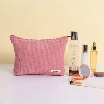 LYDZTION Velvet Makeup Bag Cosmetic Bag for Women,Large Capacity Canvas Makeup Bags Travel Toiletry Bag Accessories Organizer,Pink