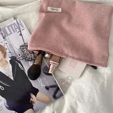 LYDZTION Velvet Makeup Bag Cosmetic Bag for Women,Large Capacity Canvas Makeup Bags Travel Toiletry Bag Accessories Organizer,Pink