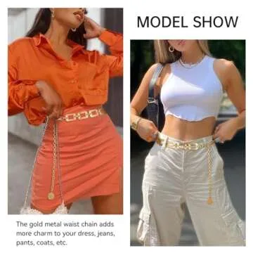 WHIPPY Metal Waist Chain Women Adjustable Body Link Belts Square Fashion Belly Jewelry for Jeans Dresses Gold M