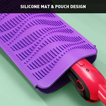 ZAXOP Silicone Heat Resistant Mat,Flat Iron Holder,Used as Heat Resistant Pad and Storage Pouch for Hot Hair Tools.(Wave,Purple)