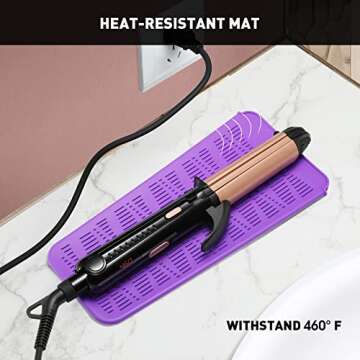 ZAXOP Silicone Heat Resistant Mat,Flat Iron Holder,Used as Heat Resistant Pad and Storage Pouch for Hot Hair Tools.(Wave,Purple)