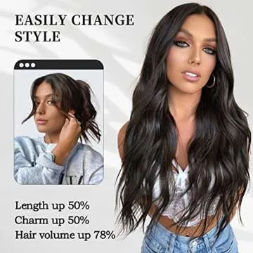 Rosooi 20 Inch Invisible Wire Hair Extensions with Adjustable Transparent Wire Synthetic Long Wavy Hairpieces with 4 Secure Clips in Hair Extensions for Women Daily Party Use (20 Inch, Dark Brown)