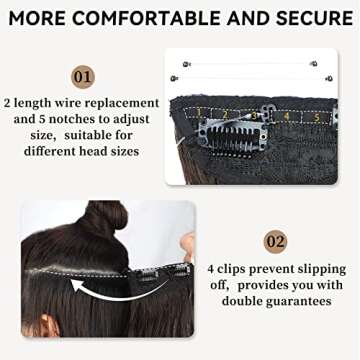 Rosooi 20 Inch Invisible Wire Hair Extensions with Adjustable Transparent Wire Synthetic Long Wavy Hairpieces with 4 Secure Clips in Hair Extensions for Women Daily Party Use (20 Inch, Dark Brown)