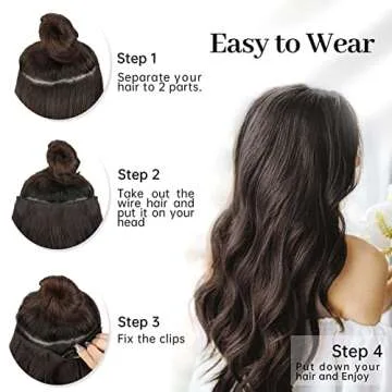 Rosooi 20 Inch Invisible Wire Hair Extensions with Adjustable Transparent Wire Synthetic Long Wavy Hairpieces with 4 Secure Clips in Hair Extensions for Women Daily Party Use (20 Inch, Dark Brown)