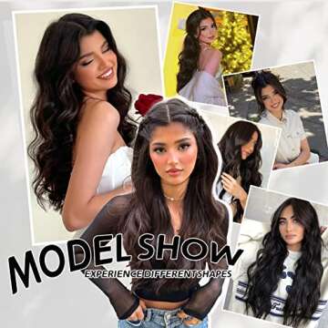 Rosooi 20 Inch Invisible Wire Hair Extensions with Adjustable Transparent Wire Synthetic Long Wavy Hairpieces with 4 Secure Clips in Hair Extensions for Women Daily Party Use (20 Inch, Dark Brown)