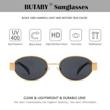 BUTABY Retro Oval Sunglasses with UV400 Protection