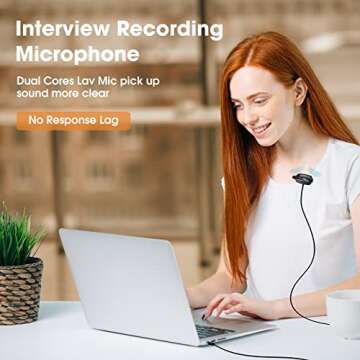 PoP voice Dual Cores Lavalier Lapel Microphone for iPhone Phone Camera Professional Omnidirectional Clip on Mic for Video Recording Blogging Vlogging Interview Portable Lav Mic for YouTube Podcast