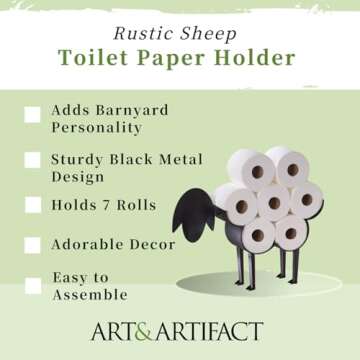 Sheep Toilet Paper Holder Black Metal Wall Mounted Toilet Paper Stand Toilet Paper Storage for 7 Rolls by Art & Artifact
