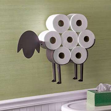 Sheep Toilet Paper Holder Black Metal Wall Mounted Toilet Paper Stand Toilet Paper Storage for 7 Rolls by Art & Artifact