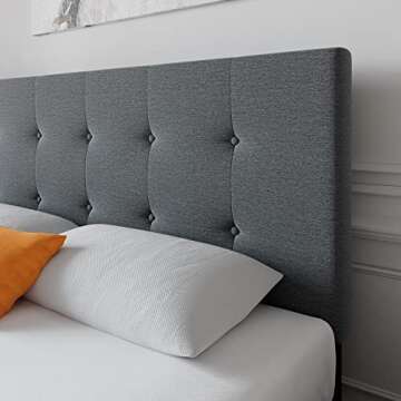 Allewie Queen Size Platform Bed Frame with 4 Storage Drawers & Adjustable Headboard, Upholstered Square Stitched Button Tufted Design, No Box Spring Needed, Dark Grey