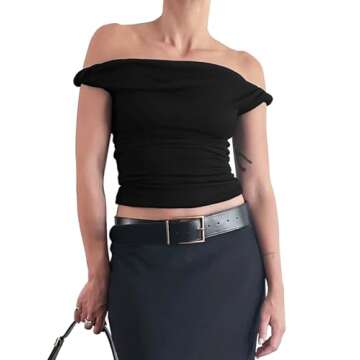 Tankaneo Womens Off The Shoulder Top Sleeveless Slim Fit Stretchy Tank Top Y2k Casual T Shirts Black