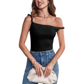 Tankaneo Womens Off The Shoulder Top Sleeveless Slim Fit Stretchy Tank Top Y2k Casual T Shirts Black