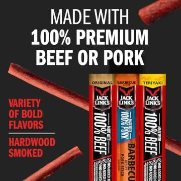 Jack Link's Meat Sticks Variety Pack, Original, Teriyaki, and Barbecue Pork – Protein Snack, Meat Snack Sticks Made with 100% Beef or Pork, Keto, Paleo & Carnivore Diet Ready – 0.92 Oz. (20 Count)