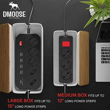 DMoose Large Cable Management Box - Cord Organizer Box to Hide Power Strips - Cable Organizer Box for Surge Protector - Safe ABS Material - 15.7" (L) x 6.1" (W) 5.3" (H) - XL (Flat Top)