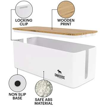 DMoose Large Cable Management Box - Cord Organizer Box to Hide Power Strips - Cable Organizer Box for Surge Protector - Safe ABS Material - 15.7" (L) x 6.1" (W) 5.3" (H) - XL (Flat Top)