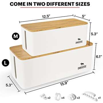 DMoose Large Cable Management Box - Cord Organizer Box to Hide Power Strips - Cable Organizer Box for Surge Protector - Safe ABS Material - 15.7" (L) x 6.1" (W) 5.3" (H) - XL (Flat Top)