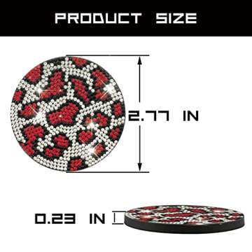 2PCS Bling Car Cup Coaster, Fashion Rhinestone Anti-Slip Shockproof Insert Coaster, Universal Crystal Rhinestone Car Interior Accessories for Women Man… (Red Leopard Print)
