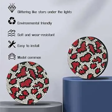 2PCS Bling Car Cup Coaster, Fashion Rhinestone Anti-Slip Shockproof Insert Coaster, Universal Crystal Rhinestone Car Interior Accessories for Women Man… (Red Leopard Print)