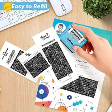 LioNergy Identity Protection Roller Stamp Roller Identity Theft Prevention Security Stamp with 3 Refills - Blue
