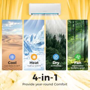 COSTWAY 12,000 BTU Mini Split Air Conditioner, with Heat Pump, Energy Star, 21 SEER2 Inverter, 24H Timer, Auto Clean, Remote Control for Rooms up to 750 Sq.Ft, 208-230V (Airtural Series)