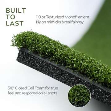 Original Country Club Elite by Real Feel Golf Mat 5x5 ft, Thick Outdoor & Indoor Turf Practice Mat with Real & Rubber Tee Compatibility | Heavy Duty Advanced Rubber Backing Training Mat | Zero Bounce