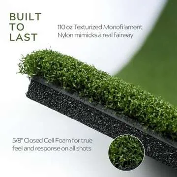 Original Country Club Elite by Real Feel Golf Mat 5x5 ft, Thick Outdoor & Indoor Turf Practice Mat with Real & Rubber Tee Compatibility | Heavy Duty Advanced Rubber Backing Training Mat | Zero Bounce