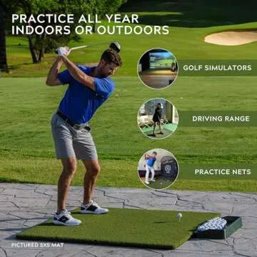 Original Country Club Elite by Real Feel Golf Mat 5x5 ft, Thick Outdoor & Indoor Turf Practice Mat with Real & Rubber Tee Compatibility | Heavy Duty Advanced Rubber Backing Training Mat | Zero Bounce