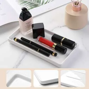 Gurygo 2 Pack 10" Bathroom Tray, Ceramic Vanity Trays for Bathroom, Small Ceramic Trays, Kitchen Soap Tray, Dish Soap Tray for Kitchen Counter (White, 10",Set/2)…