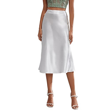 Verdusa Elegant Zip Up High Waist Satin Midi Skirt