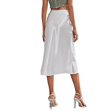 Verdusa Elegant Zip Up High Waist Satin Midi Skirt