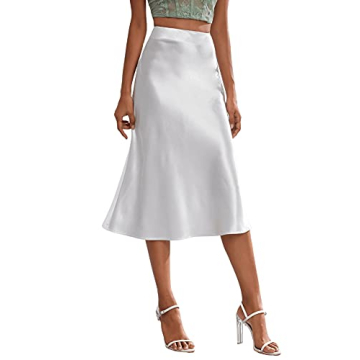 Verdusa Elegant Zip Up High Waist Satin Midi Skirt