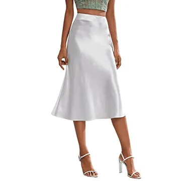 Verdusa Elegant Zip Up High Waist Satin Midi Skirt