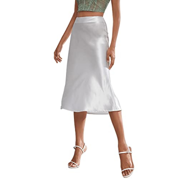Verdusa Elegant Zip Up High Waist Satin Midi Skirt