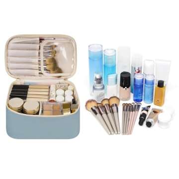 Narwey Travel Makeup Bag with Brush Compartments，Portable Cosmetic Bag，Make up Bag Makeup Organi...
