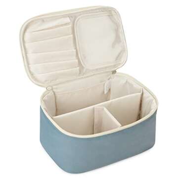 Narwey Travel Makeup Bag with Brush Compartments，Portable Cosmetic Bag，Make up Bag Makeup Organizer Case with Brush Storage for Women (Greyish Blue)