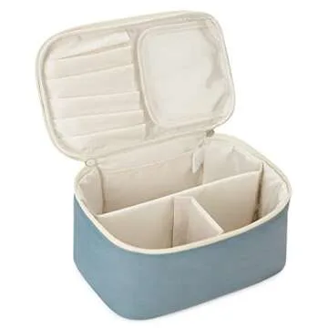 Narwey Travel Makeup Bag with Brush Compartments，Portable Cosmetic Bag，Make up Bag Makeup Organizer Case with Brush Storage for Women (Greyish Blue)