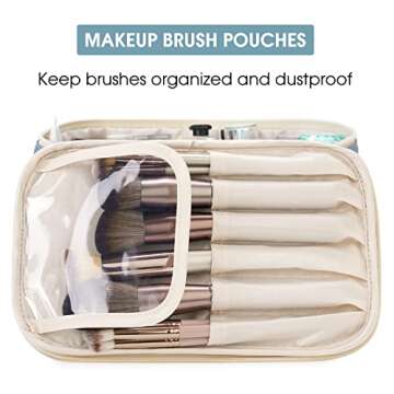 Narwey Travel Makeup Bag with Brush Compartments，Portable Cosmetic Bag，Make up Bag Makeup Organizer Case with Brush Storage for Women (Greyish Blue)