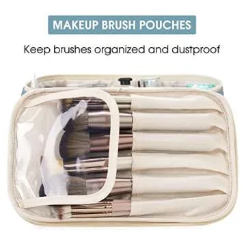 Narwey Travel Makeup Bag with Brush Compartments，Portable Cosmetic Bag，Make up Bag Makeup Organizer Case with Brush Storage for Women (Greyish Blue)