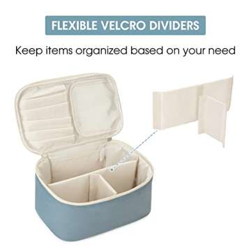 Narwey Travel Makeup Bag with Brush Compartments，Portable Cosmetic Bag，Make up Bag Makeup Organizer Case with Brush Storage for Women (Greyish Blue)