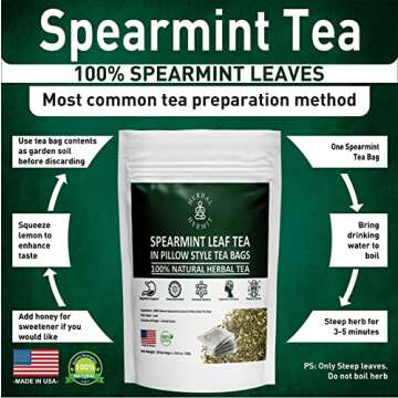 Spearmint Tea (25 Tea Bags) with Natural Spearmint Leaves Herbal Tea in Caffeine Free Easy to Use Tea Bags