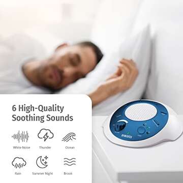 Homedics SoundSleep White Noise Sound Machine, Blue, Small Travel Sound Machine with 6 Relaxing Natu...