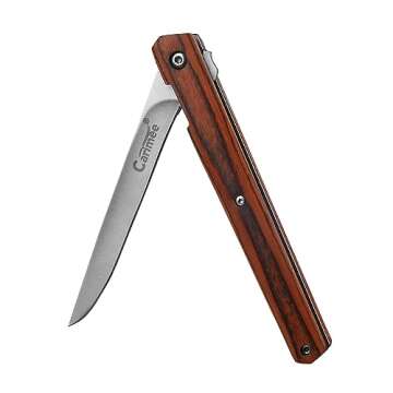 Carimee Pocket Folding Knife, With Wooden Handle, 5Cr15Mov Steel Blade, Outdoor EDC Gentlemen Knife, 2024 Gifts for Men and Women