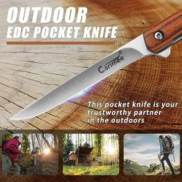 Carimee Pocket Folding Knife, With Wooden Handle, 5Cr15Mov Steel Blade, Outdoor EDC Gentlemen Knife, 2024 Gifts for Men and Women