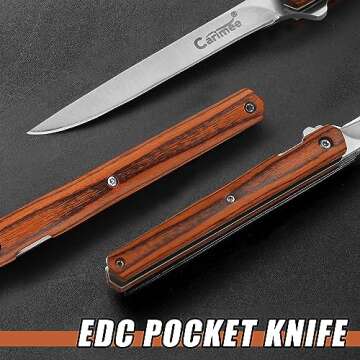 Carimee Pocket Folding Knife, With Wooden Handle, 5Cr15Mov Steel Blade, Outdoor EDC Gentlemen Knife, 2024 Gifts for Men and Women
