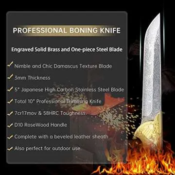 Purple Dragon Boning Knife 5" Japanese Steel Professional Fillet Knife with Sheath,Trimming Knife with Elegant Blade,Sharp Knife for Meat,Fish,Camping,with Gift Box