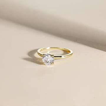 EAMTI 1.5CT 925 Sterling Silver Gold Engagement Rings Round Cut Solitaire Cubic Zirconia CZ Wedding ...