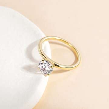 EAMTI 1.5CT 925 Sterling Silver Gold Engagement Rings Round Cut Solitaire Cubic Zirconia CZ Wedding Promise Rings for Her Wedding Bands for Women Size 5