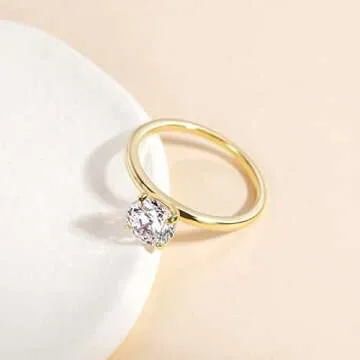 EAMTI 1.5CT 925 Sterling Silver Gold Engagement Rings Round Cut Solitaire Cubic Zirconia CZ Wedding Promise Rings for Her Wedding Bands for Women Size 5